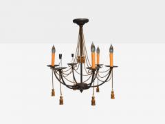 Hollywood Regency Style Metal Brass Tassel Motif Chandelier USA 1960s - 4212561
