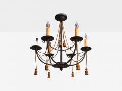Hollywood Regency Style Metal Brass Tassel Motif Chandelier USA 1960s - 4212562