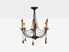 Hollywood Regency Style Metal Brass Tassel Motif Chandelier USA 1960s - 4212563
