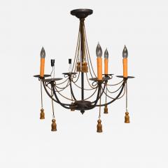 Hollywood Regency Style Metal Brass Tassel Motif Chandelier USA 1960s - 4213914