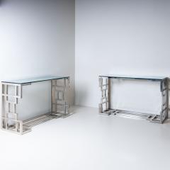 Hollywood Regency Style Metal and Glass Consoles Probably Italy 1980s - 4410580