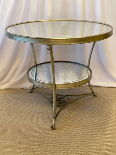 Hollywood Regency Style Mirrored Gueridon Center Table Silver Gilt Lion Heads - 2489009
