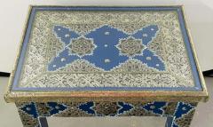 Hollywood Regency Style Moroccan Brass Blue Rectangular Side or End Table Pair - 2866076