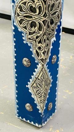 Hollywood Regency Style Moroccan Brass Blue Rectangular Side or End Table Pair - 2866097