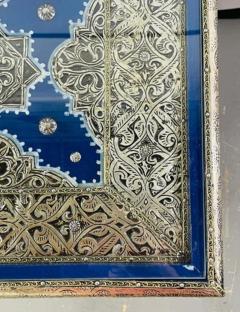 Hollywood Regency Style Moroccan Brass Blue Rectangular Side or End Table Pair - 2866209
