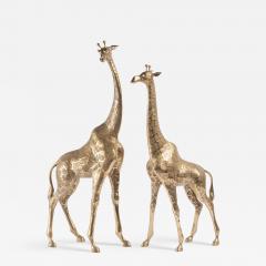 Hollywood Regency Style Polished Brass Giraffe Sculptures Pair - 4225846