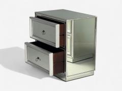 Hollywood Regency Style Silver Leaf Distressed Glass Mirrored Nightstands - 4382083