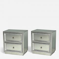 Hollywood Regency Style Silver Leaf Distressed Glass Mirrored Nightstands - 4383619