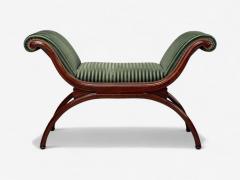 Hollywood Regency Style Stained Wood Green Fabric Benches USA 1980s - 4283192