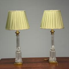 Hollywood Regency Style Table Lamps Fluted Crystal Gilt Metal USA 1980s - 3979075