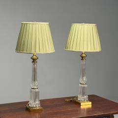 Hollywood Regency Style Table Lamps Fluted Crystal Gilt Metal USA 1980s - 3979076