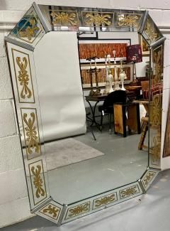 Hollywood Regency Style Venetian Eglomise Gold Bow Ribbon Design Wall Mirror - 3078299