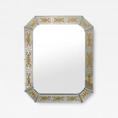 Hollywood Regency Style Venetian Eglomise Gold Bow Ribbon Design Wall Mirror - 3081562