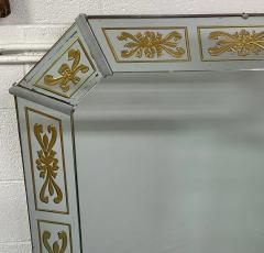 Hollywood Regency Style Venetian Eglomise Gold Bow Ribbon Design Wall Mirror - 3678059