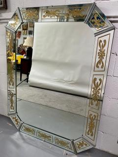 Hollywood Regency Style Venetian Eglomise Gold Bow Ribbon Design Wall Mirror - 3678062