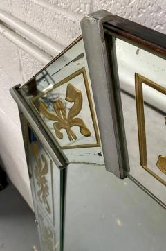 Hollywood Regency Style Venetian Eglomise Gold Bow Ribbon Design Wall Mirror - 3678064