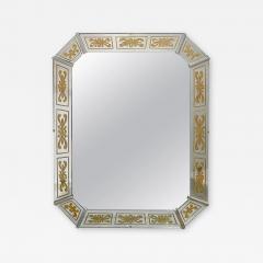 Hollywood Regency Style Venetian Eglomise Gold Bow Ribbon Design Wall Mirror - 3679419