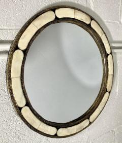 Hollywood Regency Style White Frame Brass Filigree Inlay Mirror a Pair - 3156862