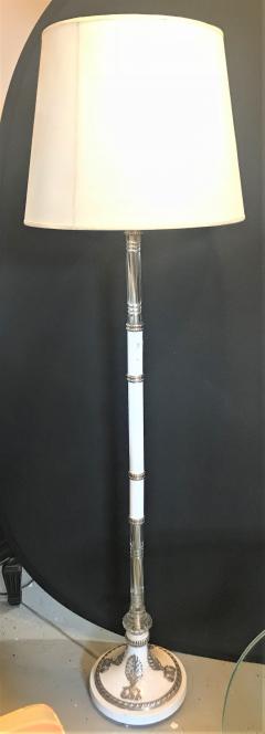 Hollywood Regency Style White Marble Glass and Silver Plate Floor Standing Lamp - 2944819