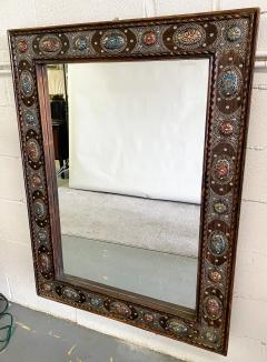 Hollywood Regency Style with Natural Stone and Brass Inlaid Hanging Wall Mirror - 3785165