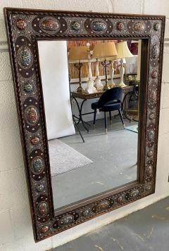 Hollywood Regency Style with Natural Stone and Brass Inlaid Hanging Wall Mirror - 3785170