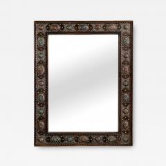 Hollywood Regency Style with Natural Stone and Brass Inlaid Hanging Wall Mirror - 3789142