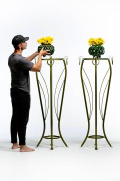 Hollywood Regency Tall Green Pedestals with Curvaceous Roman Urn Silhouette - 4480672