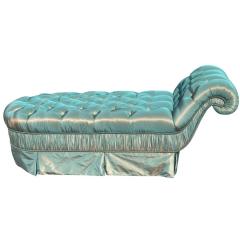 Hollywood Regency Turquoise Satin Tufted Chaise Lounge Joanne Carson Estate - 4382814