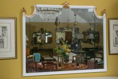 Hollywood Regency White Lacquered Giltwood Wall Console Mirror Paint Decorated - 3001110