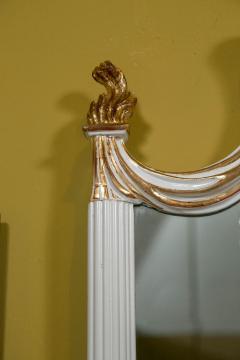 Hollywood Regency White Lacquered Giltwood Wall Console Mirror Paint Decorated - 3001111