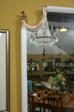 Hollywood Regency White Lacquered Giltwood Wall Console Mirror Paint Decorated - 3001113