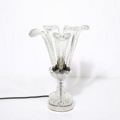 Hollywood Style Cut Pressed Murano Glass Leaf Form Table Lamp W Etched Detail - 3998406