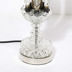 Hollywood Style Cut Pressed Murano Glass Leaf Form Table Lamp W Etched Detail - 3998408