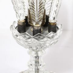 Hollywood Style Cut Pressed Murano Glass Leaf Form Table Lamp W Etched Detail - 3998416