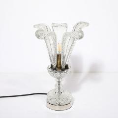 Hollywood Style Cut Pressed Murano Glass Leaf Form Table Lamp W Etched Detail - 3998423