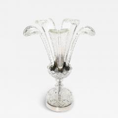 Hollywood Style Cut Pressed Murano Glass Leaf Form Table Lamp W Etched Detail - 4000408