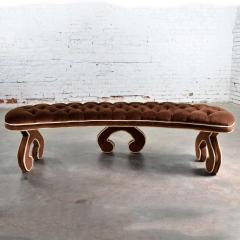 Hollywood regency curved bench fully upholstered tufted in cocoa brown velvet - 1639644