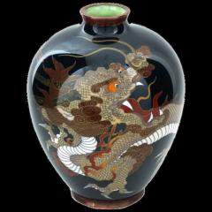 Honda Yosaburo High Quality Japanese Cloisonne Forest Green Dragon Vase - 3904286