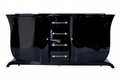 Horizontal and vertical curved French 1930s Art Deco Sideboard in Black Lacquer - 2690688