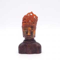 Horn Carving of Guan Yin on Hardwood Base China circa 1920 - 2597593