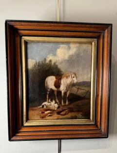 Horse Dogs 19th Century Painting oil on canvas  - 3897675