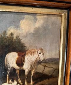 Horse Dogs 19th Century Painting oil on canvas  - 3897680