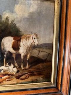 Horse Dogs 19th Century Painting oil on canvas  - 3897687