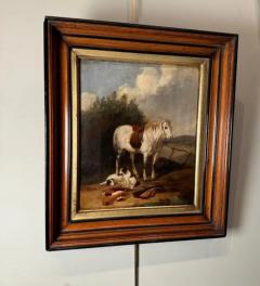 Horse Dogs 19th Century Painting oil on canvas  - 3897721