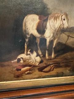 Horse Dogs 19th Century Painting oil on canvas  - 3897747