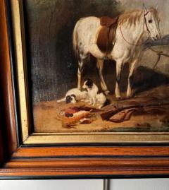 Horse Dogs 19th Century Painting oil on canvas  - 3897751