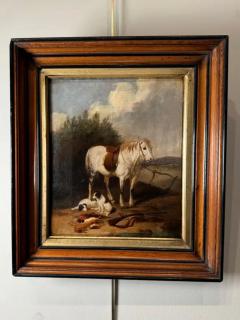 Horse Dogs 19th Century Painting oil on canvas  - 3897756