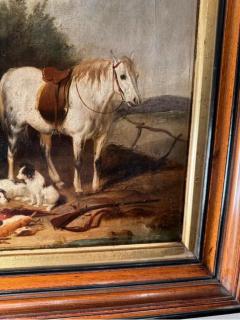 Horse Dogs 19th Century Painting oil on canvas  - 3897757