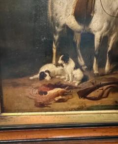 Horse Dogs 19th Century Painting oil on canvas  - 3897786