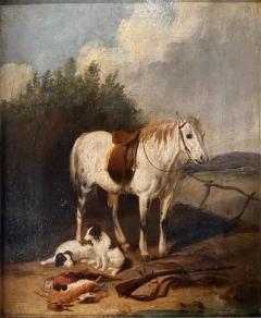 Horse Dogs 19th Century Painting oil on canvas  - 3897963